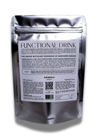 MUSH DNA Organic mushroom protein, metallic packaging of a functional drink with a label on a white background, Pleurotus eryngii